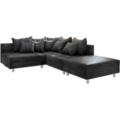 Delife Clovis Corner Sofa, Anthracite Antique Look, with Stool, Ottoman, Right Corner Sofa, Modular