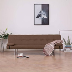 Camerina Sofa Bed with Two Cushions Brown Polyester 3-Seater Sofa Bed Folding Sofa Bed with Sleep Function