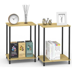 ABQ Side Tables Living Room Set of 2, 2-Tier Side Tables with Storage Compartment, Industrial Bedside Table for Small Space for Living Room, Bedroom, Original Bamboo