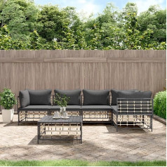 Whopbxgad Dzīvojamās istabas mēbeļu komplekti, dīvānu komplekti viesistabai, dīvānu gulta, 6-TLG. Garten-Lounge-Set mit Kissen Anthrazit Poly Rattanmodular Sofa,modular Couch,Outdoor Patio Furniture,