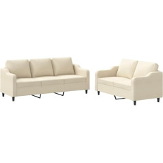 Vidaxl Sofa Set 2-Piece Armchair Couch with Cushion, Sofa Living Room Sofa with Armrests, Couch Set, Designer Sofa, Seating Furniture, Upholstered Furniture, Cream Fabric