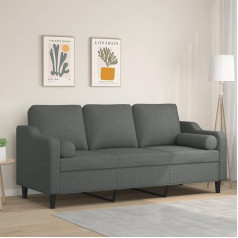 Lapooh 3200854 3-Seater Sofa with Decorative Cushions, Dark Grey, 180 cm Fabric, Lounge Sofa, Sofas & Couches, Relax Sofa, Couch for Living Room, Couch with Sleep Function