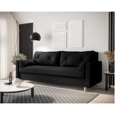 Meb Interior Corner Sofa with Sleep Function - Corner Sofa with Bed Box - Corner Sofa with Sleep Function Sofa Bed with Bed Box - Sofa Bed - Lion (Cosmic 100) - 230 x 85 x 148 cm - Black