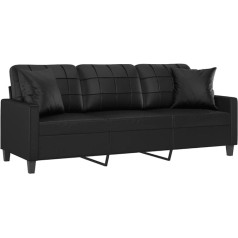 vidaXL 3 Seater Sofa with Cushion Black 180cm Faux Leather