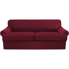 Sylc 3 gab. dīvāna pārvalks Stretch Couch Cover ar 2 lieliem pielāgotiem T spilvenu sēdekļu pārvalkiem Slipcovers Dīvāna pārklāji Slipcovers Žakarda adījumi 71-96 collas (180-243 cm) Vīns Sarkans