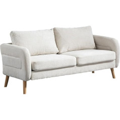 Meuble Cosy 2-Seater Sofa, Small Couch with Armrest, Made of Fabric, Wooden Leg for Living Room, Bedroom, Flats, Scandinavian, Beige, 159 x 72 x 76 cm, Wood