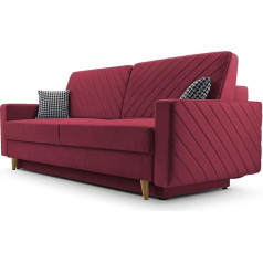 Mb-Moebel Califinia Velvet Fabric Sofa with Sleep Function and Bed Box Couch for Living Room Sofa Bed Sofa Set Upholstered Sofa Living Landscape with Bed Function Velour 230 x 100 x 85 cm Wine Red (Kronos 02)