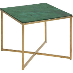 Ac Design Furniture Antje Square Side Table, Glass Top with Green Marble Look and Gold Metal Base, Elegant Side Table Living Room, Accent Table, 1 Piece