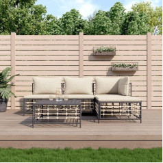 Whopbxgad Svetainės baldų komplektai, svetainės sofos komplektai, sofa lova, 5-TLG. Garten-Lounge-Set mit Kissen Anthrazit Poly Rattanmodular Sofa,Modular Couch,Outdoor Patio Furniture,