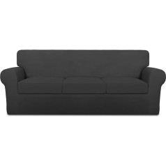 ‎Purefit PureFit Mix & Match Pack of 4 Super Stretch Chair Couch Cover for 3 Cushions Slip Cover - Spandekss neslīdošs mīksts dīvāna pārvalks bērniem, mājdzīvniekiem, mazgājams mēbeļu aizsargs (dīvāns, tumši pelēks/tumši pelēks)