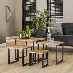 Maison Esto 4 kafijas galdiņu komplekts Ede Tree Edge Acacia Metal Sofa Table Set Sānu galdi