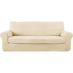 ‎Deconovo Deconovo Couch Throw Žakarda dīvāna pārvalks Stretch dīvāna pārvalks Dzīvojamā istaba, 3 sēdvietas (180-230 cm), krēmkrāsas krāsā