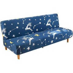 DOTBUY-SHOP Dīvāna pārvalks bez roku balstiem Ziemassvētku ziemeļbriežu apdruka bez roku slipcover spandekss elastīgs, mīksts, pretslīdošs dīvāna pārvalks, izvelkamam dīvānam bez roku balstiem (180-220cm, zils un balts)