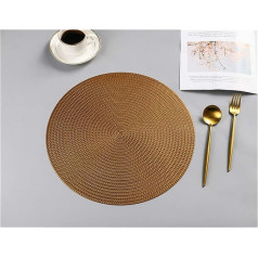 Bangha Placemat 6/4pcs Leaf Placemats Restaurant Round Eco-friendly PVC Hollow Meal Pads Anti-Hot pusdienu galda komplekts Weave Pattern Mats Placemat Wipe Clean (krāsa: bronzas, izmērs: diametrs 38cm)