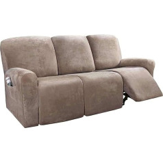 ‎Clgty Stretch Velvet Lounger Couch Covers 3-sēdeklis, 8 gab. ar somu, Lazy Boy Atliektais dīvāns Slipcover, Neslīdošs krēslu pārvalks bērniem, Taupe, 3-sēdeklis, 8 gab.