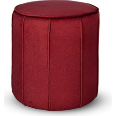 Postergaleria Round Upholstered Stool 42 x 45 cm - Velour Fabric in Red with Vertical Stitching - Velvet Chair, Foot Stool, Seat Pouf for Living Room, Hallway, Bedroom, Office