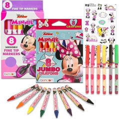 Minnie Mouse krāsojamo krāsu komplekts meitenēm - 8 marķieru komplekts Hello Minnie Mouse un 8 Minnie Mouse jumbo krītiņi krāsošanai, zīmēšanai un citiem darbiem, Disney Minnie Mouse skolas piederumi bērniem.