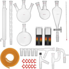 VEVOR 1000ml destilācijas ierīce Laboratorijas ūdens destilācijas ierīce Borosilikāta stikls 3,3 standarta 24/40 savienojumi Augsta blīvējuma veiktspēja Ēteriskās eļļas Ūdens destilācijas ierīce Gaisa attīrītājs Stikla trauki 13 gab.