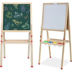 Wakects Multiactivity Blackboard, 3 in 1 magnētiskā koka tāfele bērniem ar statīvu, tāfele bērniem ar piederumiem, zīmēšanas rīki meitenēm un bērniem