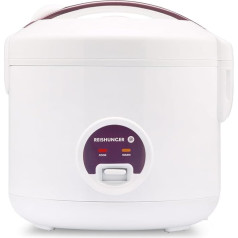 REISHUNGER Rice Cooker & Steamer with Ceramic Coating - For 1-6 People - Quick Preparation without Burning - With Warming Function Including Steamer Insert, Spoon & Measuring Cup, White