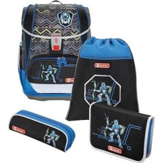 Step by Step, Light 2, School Bag Set, 4 Pieces Strongly Robot Polyester with 100% PFC-free coating, Blue/Black/Grey