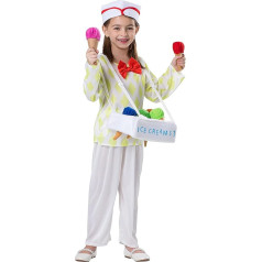 Dress Up America Kids Ice Cream Vendor Costume - Produkts nāk komplektā ar: Komplektā ietilpst: krekliņš, bikses, saldējums, sešas vafeles un cepure, multiklrd.