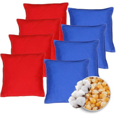 Herbalind Original Cornhole Bean Bag Set - augstas kvalitātes maisi 15 x 15 cm, lieliski piemēroti Cornhole galda spēlei, pārvalks izgatavots no 100% kokvilnas, pildīti ar 400 g kukurūzas - (sarkans un zils)