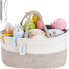 Hinwo Baby Nappy Caddy Triple Infant Nursery iepirkumu soma Portable Car Organiser Jaundzimušā dušas dāvanu grozs Kokvilnas virve ar noņemamu dalītāju autiņiem un salvetēm