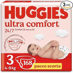 Huggies Ultra Comfort autiņbiksītes 3. izmēra (4-9 kg) - 168 autiņbiksīšu iepakojums