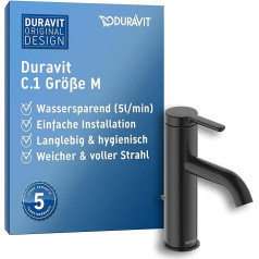 Duravit C.1 vidēja izmēra izlietnes maisītāja krāns (izlietnes augstums 86 mm) Vannas istabas krāns ar iznirstošo izlietni melns matēts