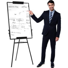 OHMG Präsentations-Staffelei, 60 x 90 cm, Konferenzstaffelei, abwischbares Whiteboard, Tafel mit beweglichen Blättern, abwischbar & magnetisch, Whiteboard, Paperboard-Set