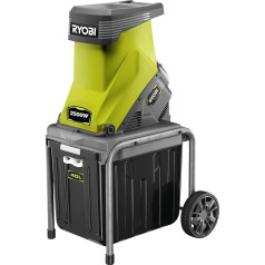 Ryobi Gartenhäcksler, Elektro-Häcksler RSH2545B, für Sträucher, Zweige und andere weiche Materialien geeignet, Sicherheits-Stopfer. 2500 W, 40 l Fangbox