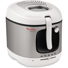 Moulinex AM4800 Mega 2kg Fritteuse | Fritteuse mit Öl | Anti-Geruchs-Filter | Regelbare Temperatur | leichte Reinigung | knusprige Pommes | 1.800 Watt | für zu 8 Personen | Weiß/Silber | Gross