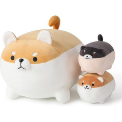 Plīša rotaļlieta Kawaii suns 50 cm ar 3 kucēniem, Akita Cuddly Toy plīša spilvenu rotaļlieta, Shiba Inu iemest spilvenu, dāvanu pildīta bērniem meitenēm zēniem Cuddly Toy mīļotājiem