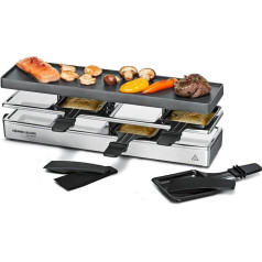 ROMMELSBACHER RC 800 raclette grils 4 personām (galda grils, 4 personām, izvelkams, stāvvieta, alumīnija lieta griļa plate ar Xylan Plus nelīpošu pārklājumu, 795 W), sudraba krāsā