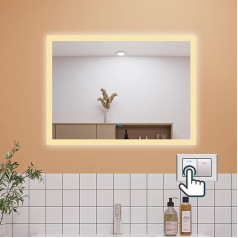 Aica Sanitär Vannas istabas spogulis ar apgaismojumu 80 x 60 cm 3 gaismas krāsas Dimmable Memory Wall/Touch Switch Anti-Fog LED spogulis Enerģijas taupīšana