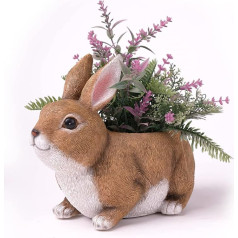 HAUCOZE Flower Pot Plants Rabbit Arts Sculpture Modern Decor Animal Gift Living Room Art Figures Polyresin Statue 22 cm