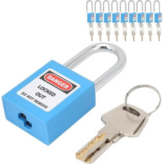 10 Sets 1.5 Inch Lockout Lock Lockout Tagout Lock with Keys Dustproof Nylon Industrial Engineering Insulation Security Tool for Factories (Blue)