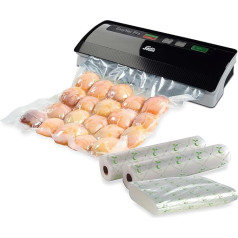 Solis Vakuumierer EasyVac Pro mit Instant-Seal-Funktion, Vorteilspack mit kompostierbaren Folien und Beuteln, Vakuumiergerät für Lebensmittel, Küchen Zubehör ideal für Sous Vide, schwarz