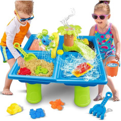 TERRAMUS 4 in 1 Wasserspieltisch, 24 STÜCK Set Sandtisch für Kinder Draußen, Wasserspiele Garten Hinterhof Sommer Outdoor Sand Spielzeug, Water Table for Kids Junge Mädchen 3 4 5 6 Jahre