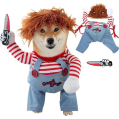 Pet Deadly Doll Dog Costume Chucky Dog Costume Halloween Dog Costume Scary Dog Costume with Arms Christmas Cosplay Dog Outfit for Small Medium Large Dogs