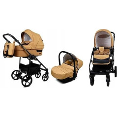 BabyLux® 3-in-1 bērnu ratiņu komplekts - Trailux - Sand Pearl - ar bērnu ratiņiem, sporta sēdeklīti, autokrēsliņu - bērnu ratiņu komplekts - kombinētais ratiņu komplekts ar pārtīšanas somu, lietus pārvalku utt.