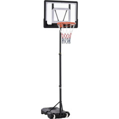 HOMCOM Basketbola stends ar regulējamu augstumu Bērnu basketbola sistēma Basketbola grozs ar riteņiem Āra tērauda PVC HDPE melns 83 x 75 x 206-260 cm