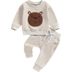 Himllauen Baby Boys 2-Piece Outfit Embroidery Bear Sweatshirt + Trousers Cute Baby Clothing Set Newborn Clothing