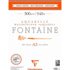 Clairefontaine Fontaine 975951C Akvareļkrāsas blociņš DIN A3 29,7 x 42 cm ar 12 lapām 300 g abpusēji satinēts, līmēts 1 blociņš