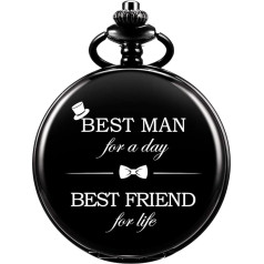 ManChDa Pocket Watch Personalised Engraved Best Man Pocket Watch Quartz Fobwatch - Groom Gifts for Wedding | Best Man Gifts - Engraved Best Man Pocket Watch Wedding Gift Box, Night black, 1. Dark