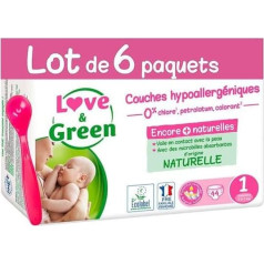 Love And Green - Hipoalerģiskas autiņbiksītes, 6 iepakojumi + 1 karote, nejaušas krāsas