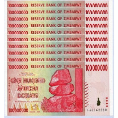 Zimbabve 100 miljonu dolāru x 10 2008 UNC, Pasaules inflācijas rekords, Valūtas banknotes