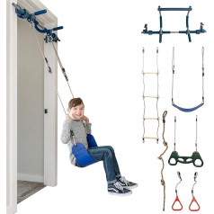 Gym1 - 6 Piece Indoor Doorway Gym Set - Swing Includes Children's Rocking Chair, Rings, Hanging Trapezoid, Ladder, Swinging Rope & Pull-Up Bar, Steel, Plastic, Rope, Wood - Accessories Playground