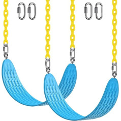 BeneLabel Set of 2 Swing Seats, Soft Outdoor Garden Playground Swing, Children's Swing, Board Swing, Rocking Board with 18 m Metal Chain & Lock Set Carabiner for Toddler/Child, U Shape, 600 lbs, Blue